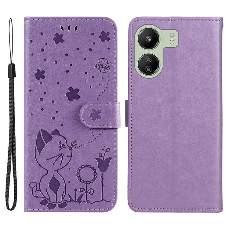 KT Imprinting Flower Series-4 For Xiaomi Redmi 13C 4G / Poco C65 4G Phone Case PU Leather+TPU Wallet Cover