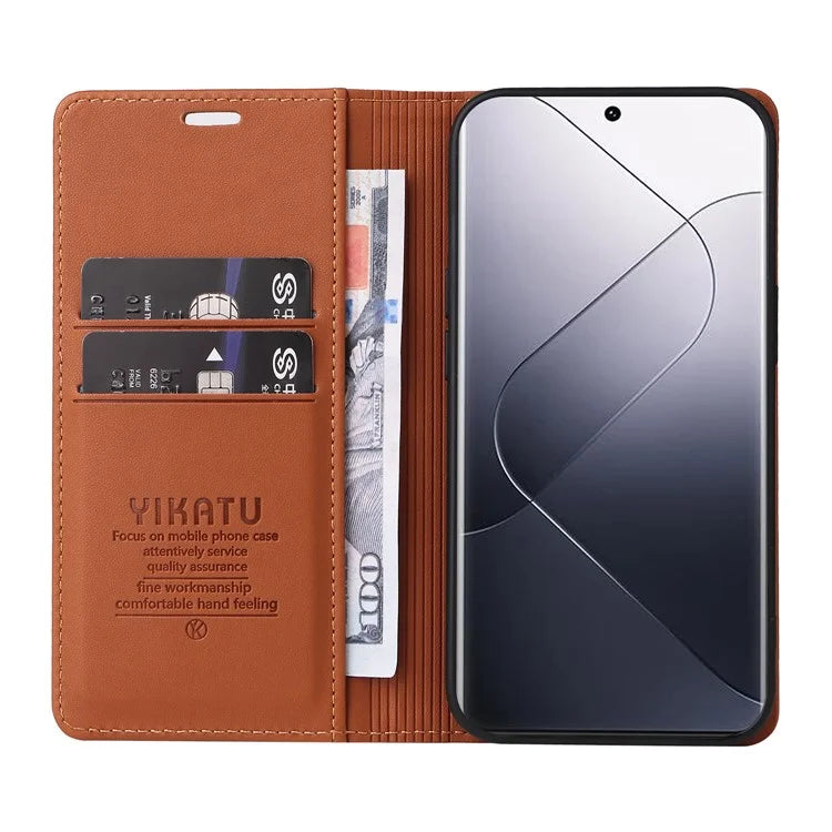 YIKATU YK-001 For Xiaomi 14 Pro Case Leather Phone Cover with Wallet and Card Slot