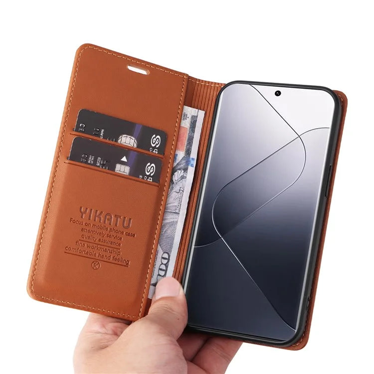 YIKATU YK-001 For Xiaomi 14 Pro Case Leather Phone Cover with Wallet and Card Slot
