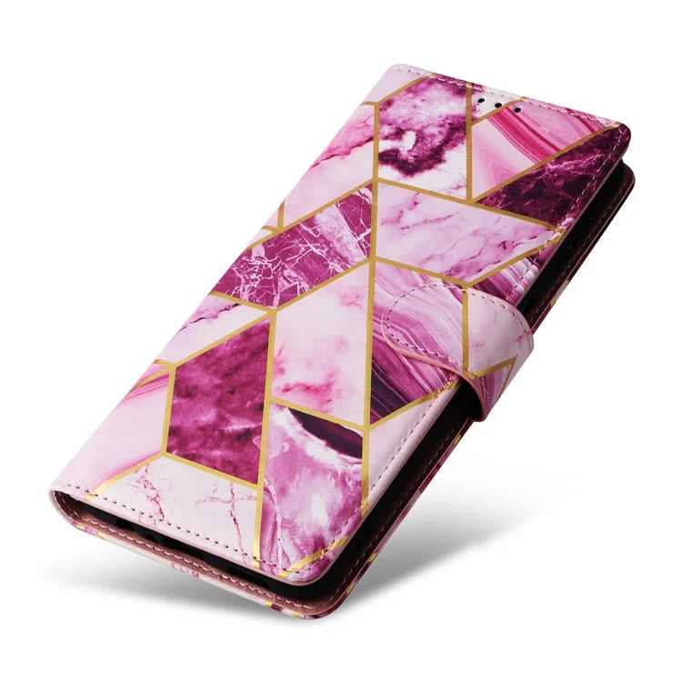 For Samsung Galaxy S24 Case PU Leather Marble Pattern Phone Wallet Cover