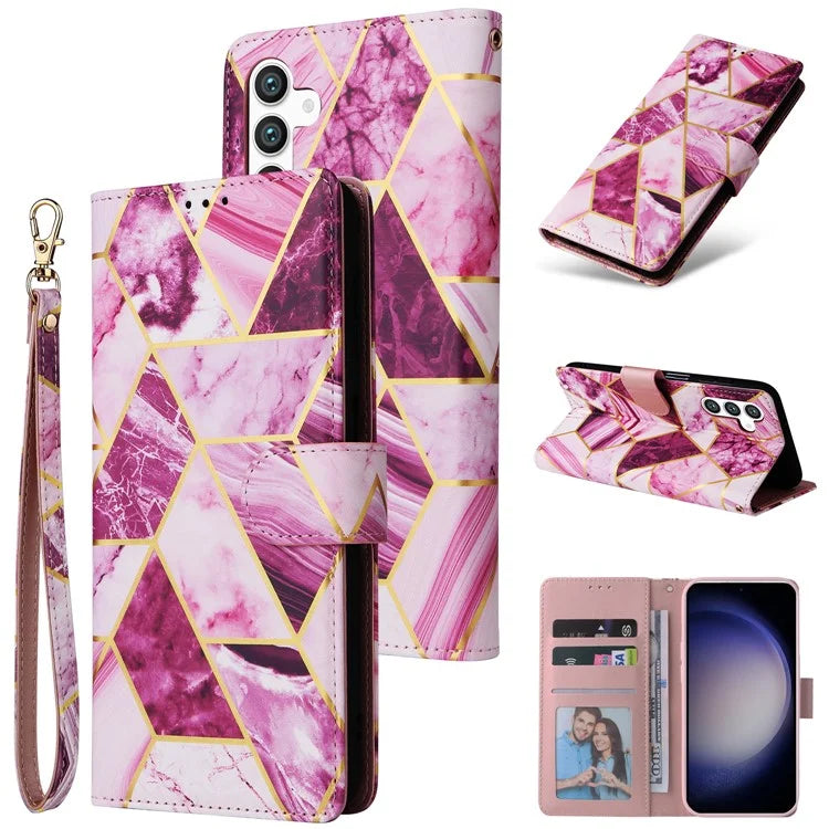 For Samsung Galaxy S24 Case PU Leather Marble Pattern Phone Wallet Cover