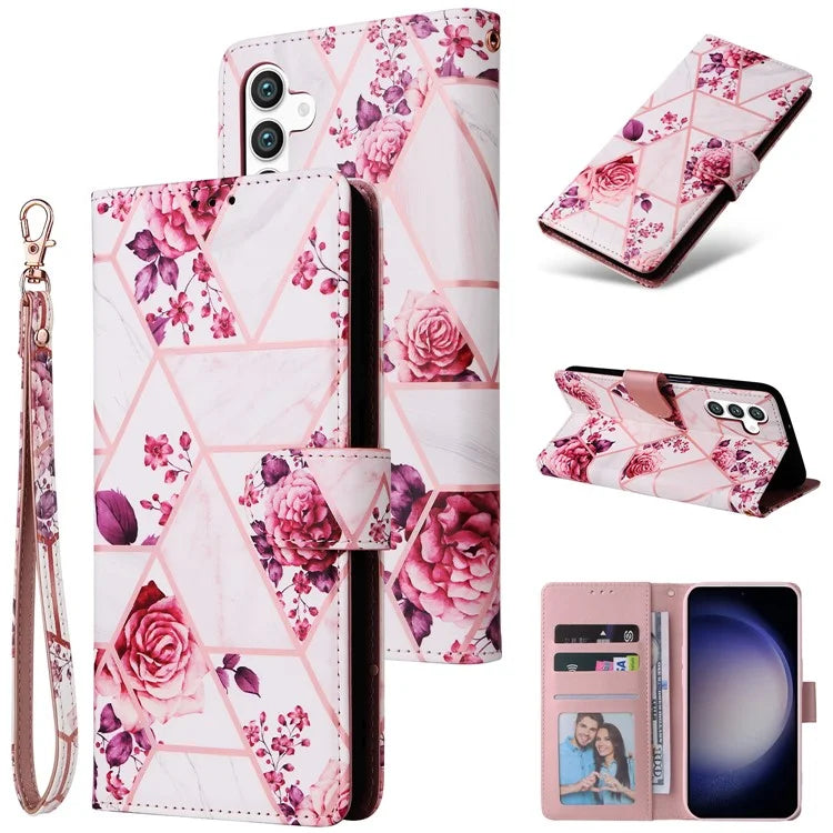 For Samsung Galaxy S24 Case PU Leather Marble Pattern Phone Wallet Cover