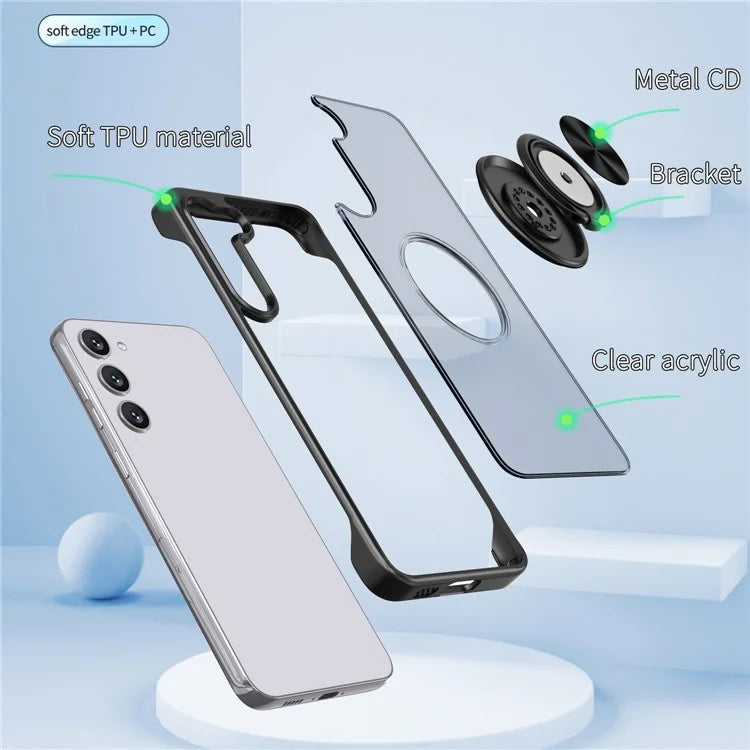 For Samsung Galaxy S23 Case Frameless TPU+Acrylic Cellphone Cover with Ring Kickstand