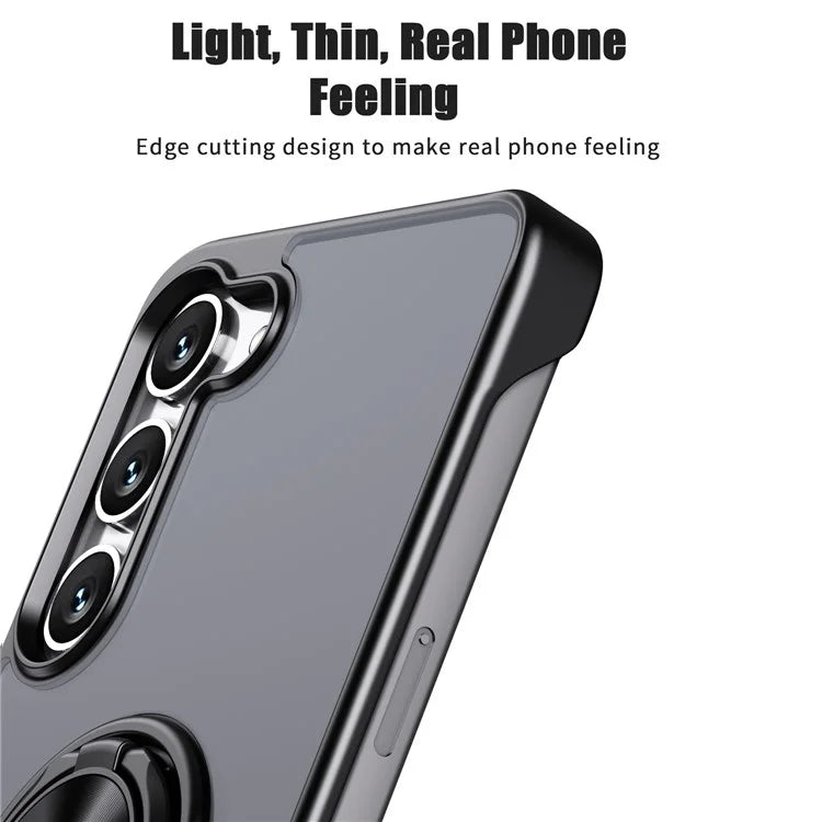 For Samsung Galaxy S23 Case Frameless TPU+Acrylic Cellphone Cover with Ring Kickstand