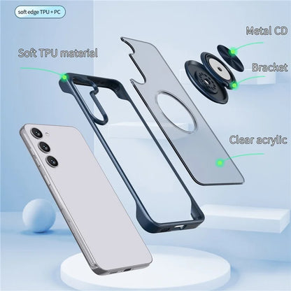 For Samsung Galaxy S23 Case Frameless TPU+Acrylic Cellphone Cover with Ring Kickstand