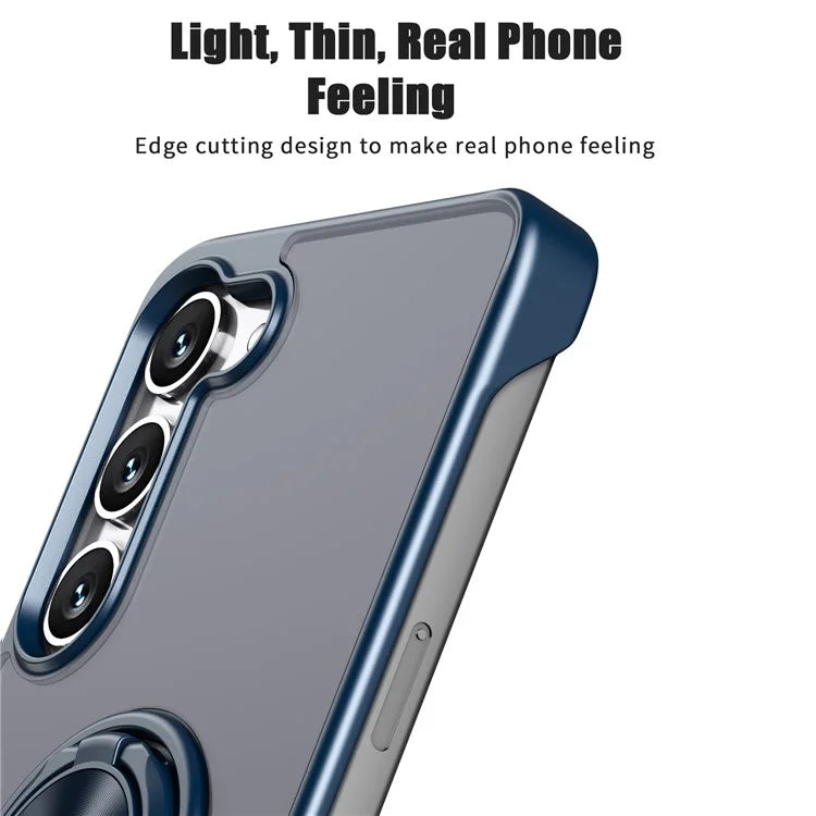 For Samsung Galaxy S23 Case Frameless TPU+Acrylic Cellphone Cover with Ring Kickstand