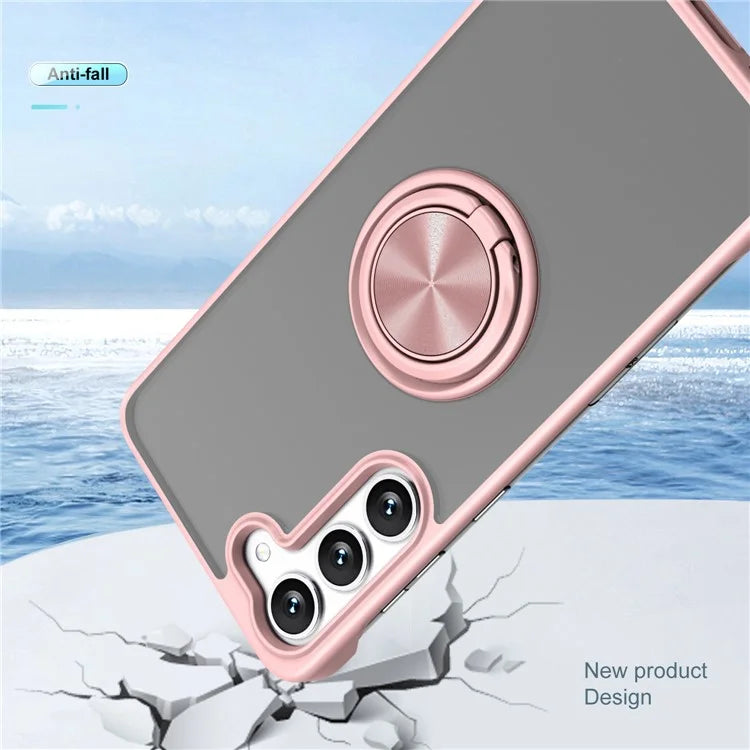 For Samsung Galaxy S23 Case Frameless TPU+Acrylic Cellphone Cover with Ring Kickstand