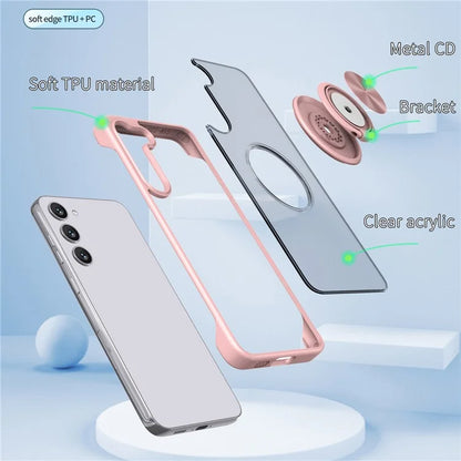 For Samsung Galaxy S23 Case Frameless TPU+Acrylic Cellphone Cover with Ring Kickstand