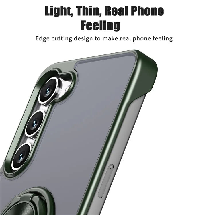 For Samsung Galaxy S23 Case Frameless TPU+Acrylic Cellphone Cover with Ring Kickstand