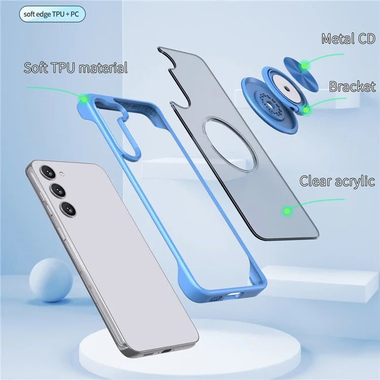 For Samsung Galaxy S23 Case Frameless TPU+Acrylic Cellphone Cover with Ring Kickstand