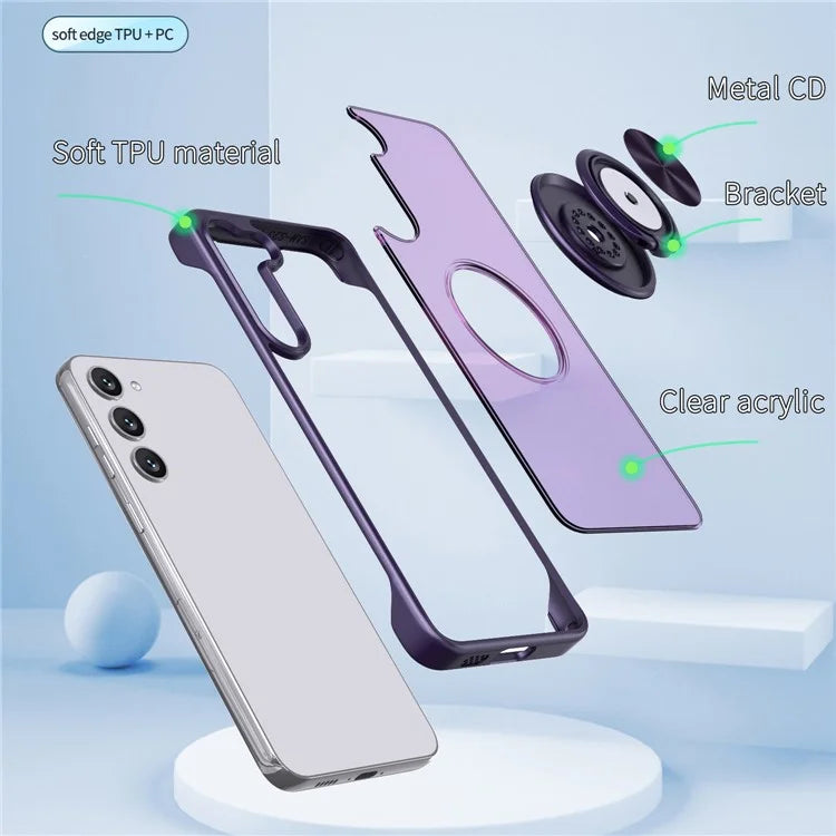 For Samsung Galaxy S23 Case Frameless TPU+Acrylic Cellphone Cover with Ring Kickstand
