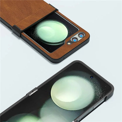 ABEEL For Samsung Galaxy Z Flip5 5G Case Retro Leather+PC Hinge Protection Phone Cover