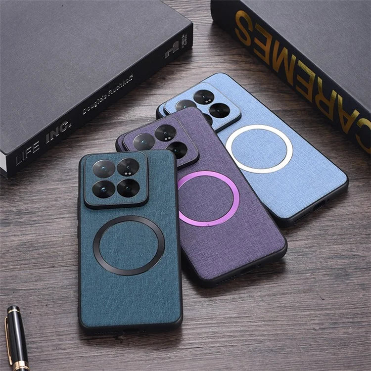 For Xiaomi 14 Case Slim TPU+Cloth Smartphone Cover Compatible with MagSafe