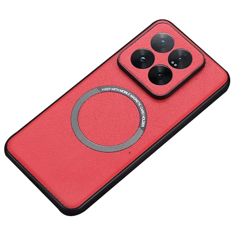 For Xiaomi 14 Case Compatible with MagSafe PU Leather+TPU Cell Phone Cover