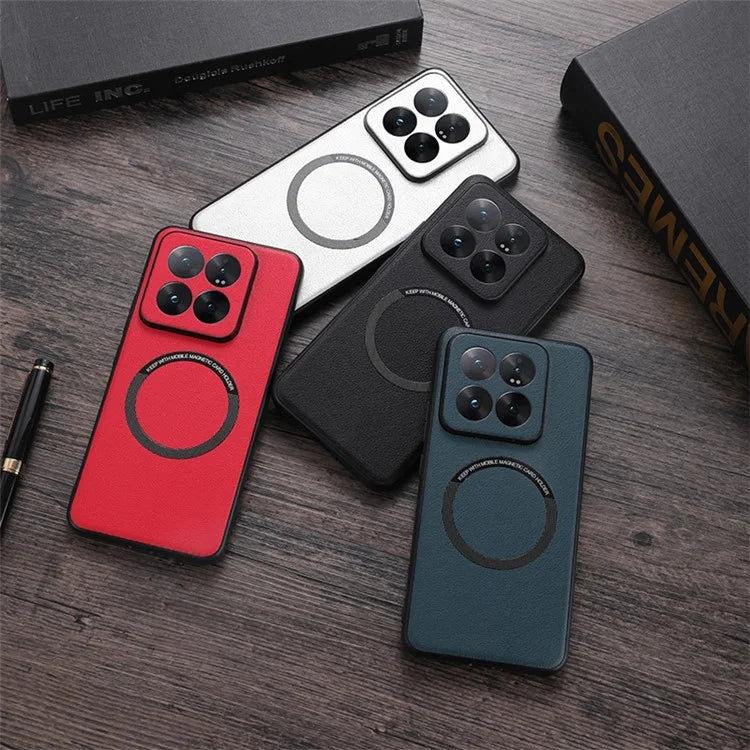 For Xiaomi 14 Case Compatible with MagSafe PU Leather+TPU Cell Phone Cover
