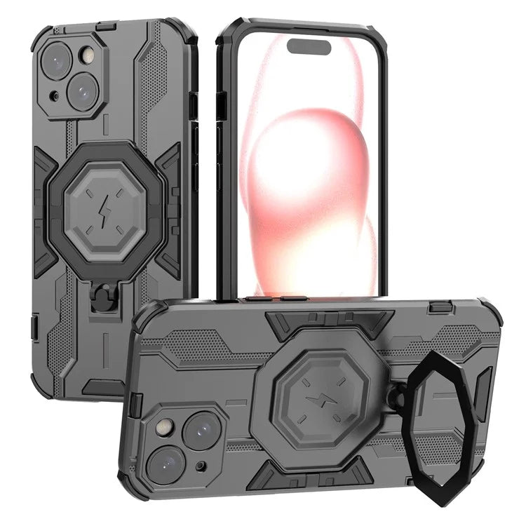 For iPhone 15 Ring Kickstand Cover Hybrid Hard PC Soft TPU Shockproof Phone Case