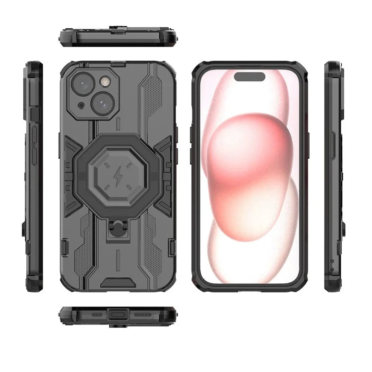For iPhone 15 Ring Kickstand Cover Hybrid Hard PC Soft TPU Shockproof Phone Case