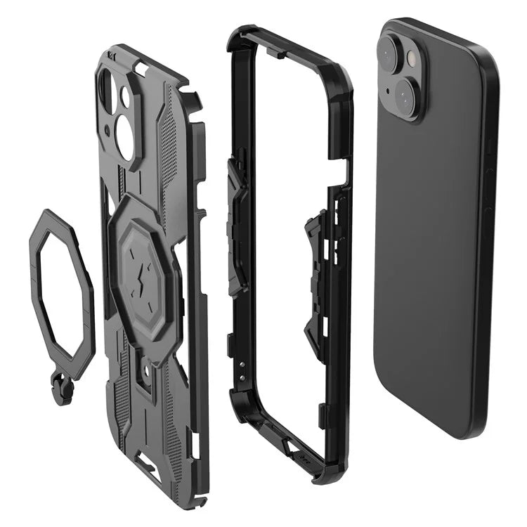 For iPhone 15 Ring Kickstand Cover Hybrid Hard PC Soft TPU Shockproof Phone Case