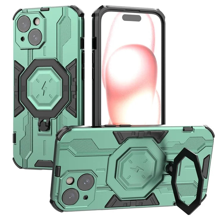 For iPhone 15 Ring Kickstand Cover Hybrid Hard PC Soft TPU Shockproof Phone Case