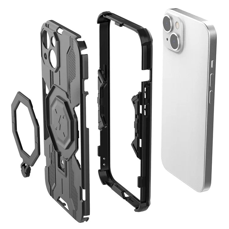 For iPhone 14 PC+TPU Phone Case Ring Kickstand Protective Cover