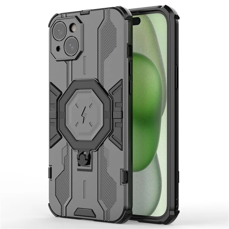 For iPhone 15 Plus Phone Cover Kickstand PC+TPU Protective Armor Case