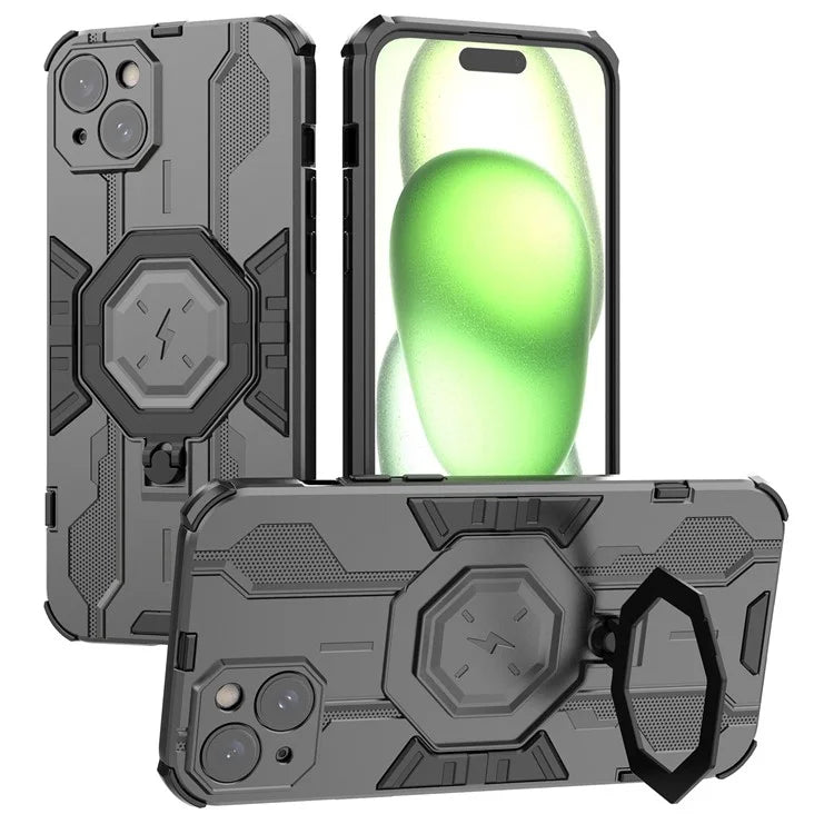 For iPhone 15 Plus Phone Cover Kickstand PC+TPU Protective Armor Case