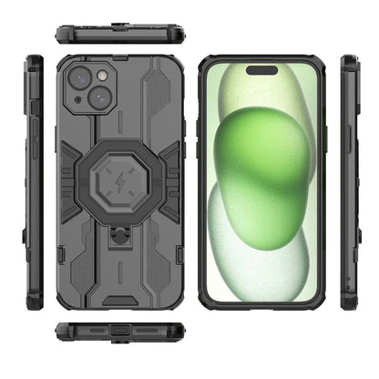 For iPhone 15 Plus Phone Cover Kickstand PC+TPU Protective Armor Case