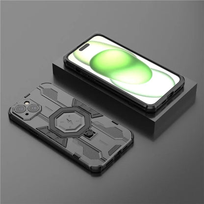For iPhone 15 Plus Phone Cover Kickstand PC+TPU Protective Armor Case