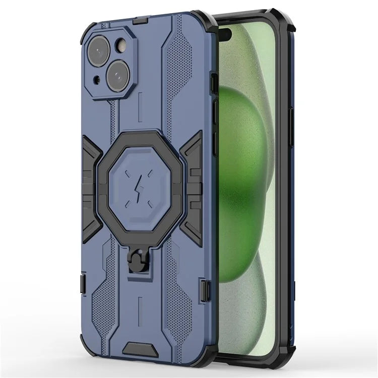 For iPhone 15 Plus Phone Cover Kickstand PC+TPU Protective Armor Case