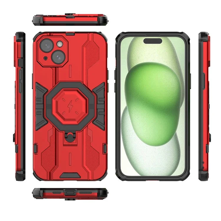 For iPhone 15 Plus Phone Cover Kickstand PC+TPU Protective Armor Case