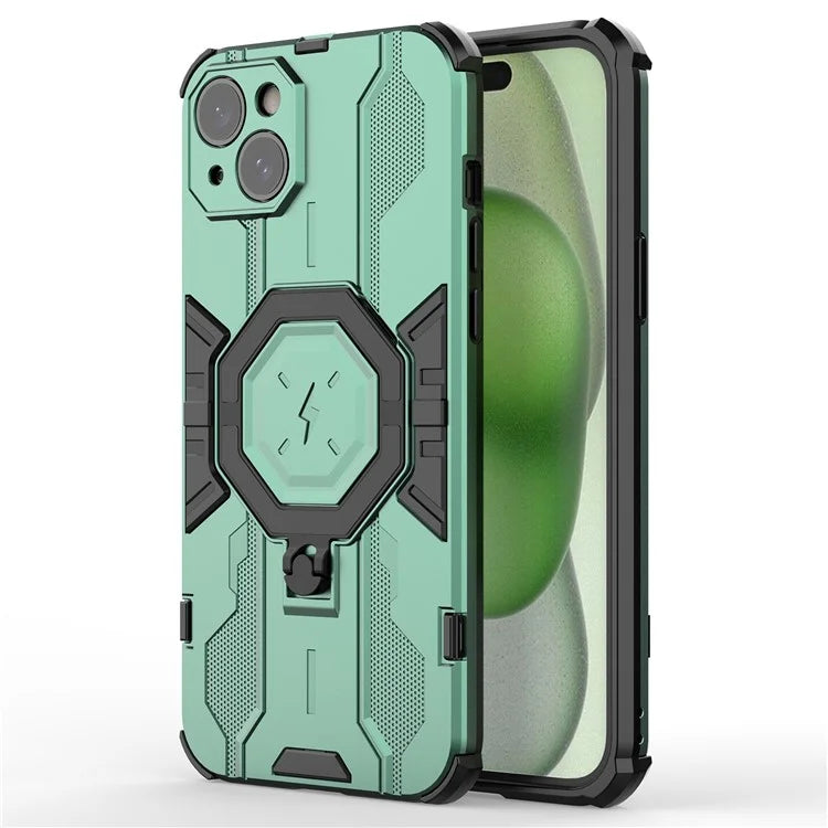 For iPhone 15 Plus Phone Cover Kickstand PC+TPU Protective Armor Case