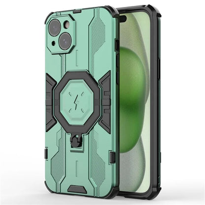 For iPhone 15 Plus Phone Cover Kickstand PC+TPU Protective Armor Case