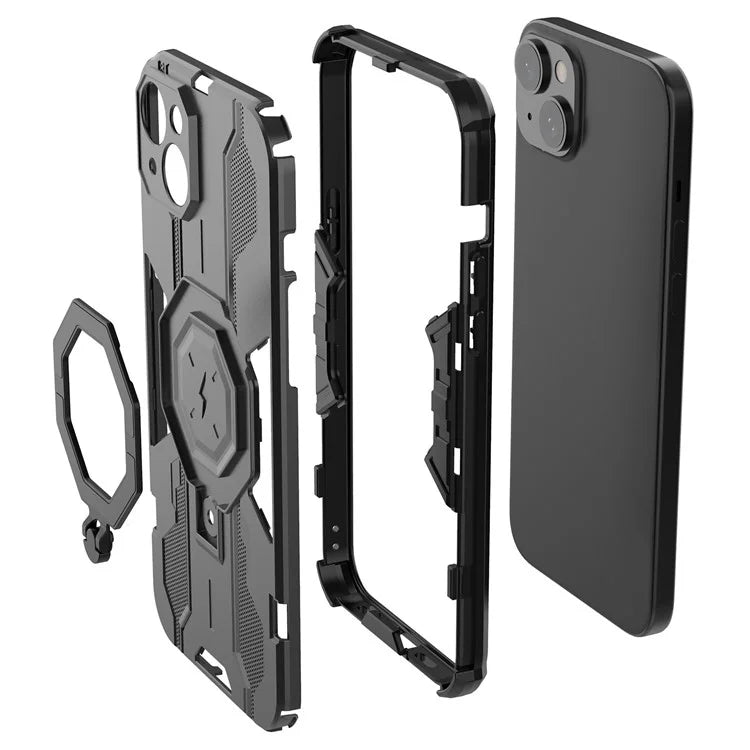 For iPhone 15 Plus Phone Cover Kickstand PC+TPU Protective Armor Case