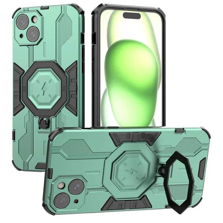 For iPhone 15 Plus Phone Cover Kickstand PC+TPU Protective Armor Case