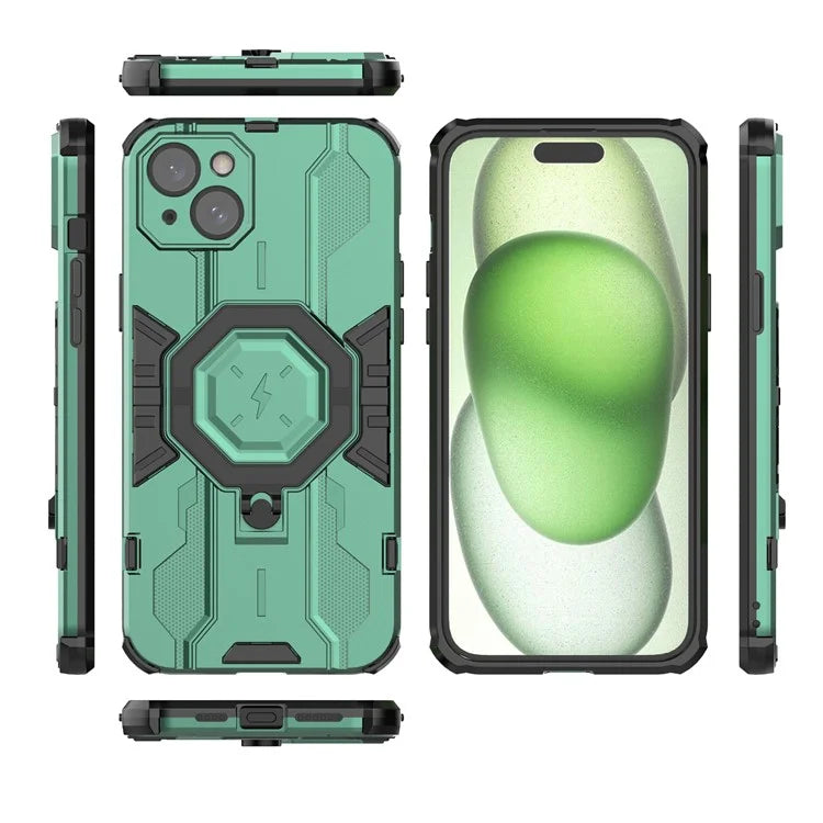 For iPhone 15 Plus Phone Cover Kickstand PC+TPU Protective Armor Case