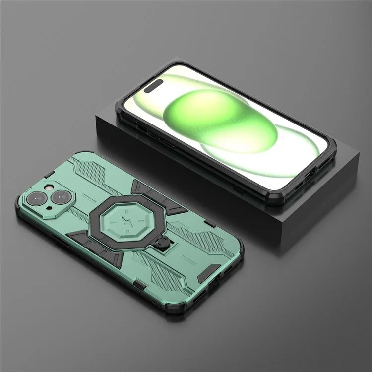 For iPhone 15 Plus Phone Cover Kickstand PC+TPU Protective Armor Case