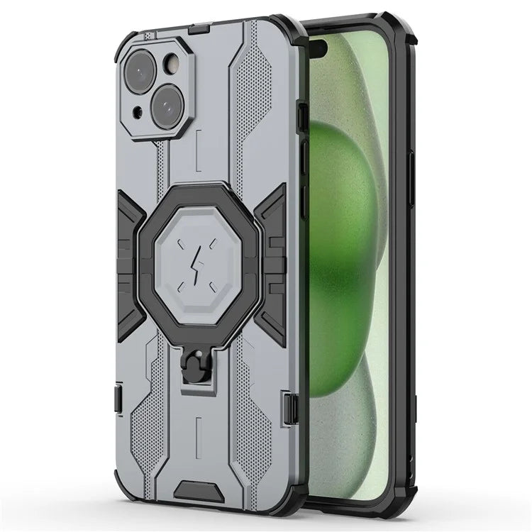 For iPhone 15 Plus Phone Cover Kickstand PC+TPU Protective Armor Case
