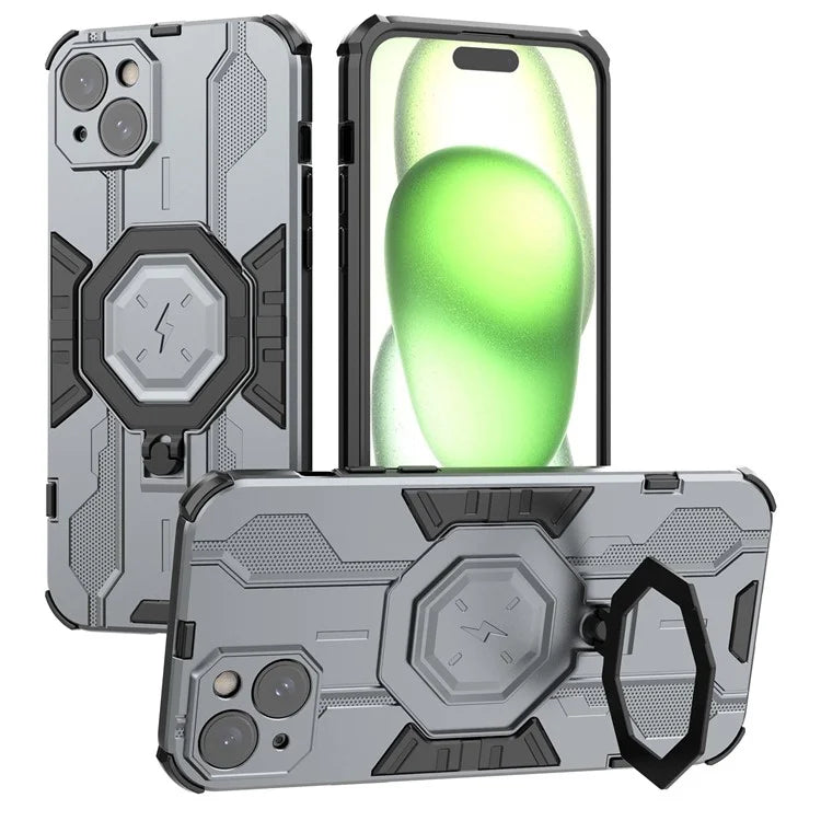 For iPhone 15 Plus Phone Cover Kickstand PC+TPU Protective Armor Case