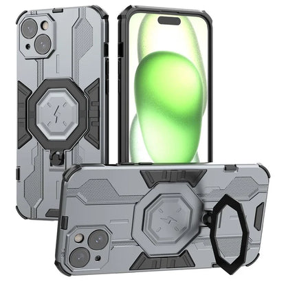 For iPhone 15 Plus Phone Cover Kickstand PC+TPU Protective Armor Case