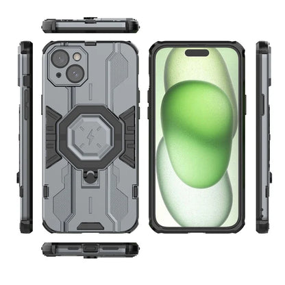 For iPhone 15 Plus Phone Cover Kickstand PC+TPU Protective Armor Case