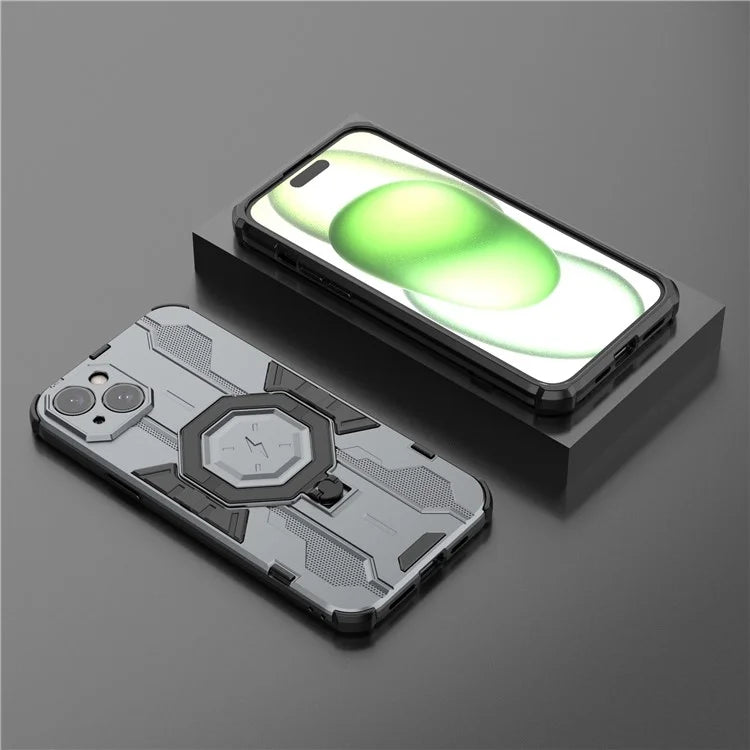 For iPhone 15 Plus Phone Cover Kickstand PC+TPU Protective Armor Case