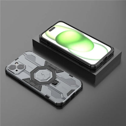 For iPhone 15 Plus Phone Cover Kickstand PC+TPU Protective Armor Case