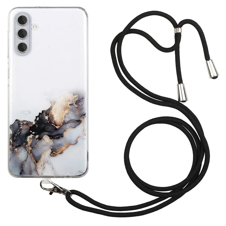 For Samsung Galaxy A15 5G Case Marble Pattern Embossing Cover with Lanyard