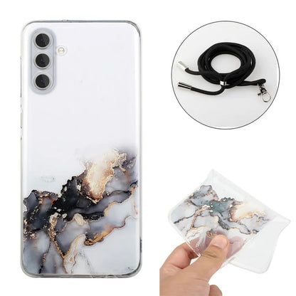 For Samsung Galaxy A15 5G Case Marble Pattern Embossing Cover with Lanyard