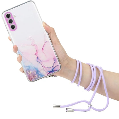 For Samsung Galaxy A15 5G Case Marble Pattern Embossing Cover with Lanyard