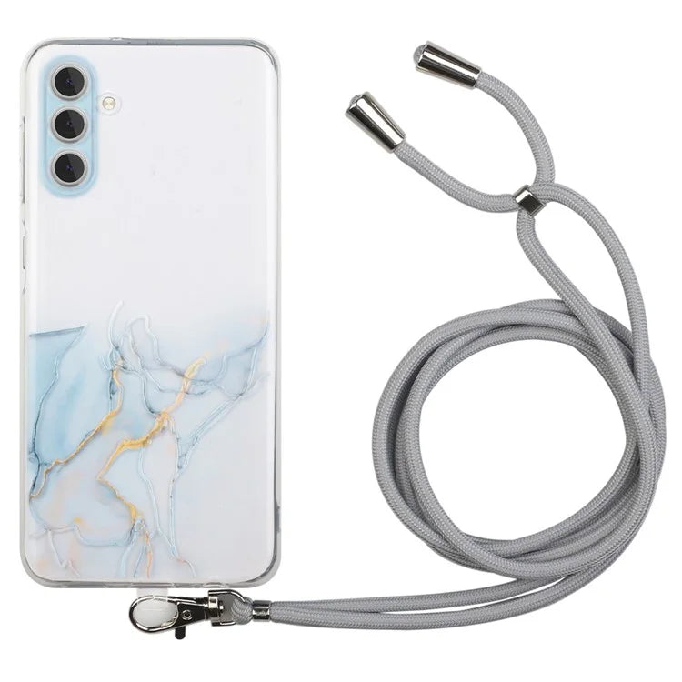 For Samsung Galaxy A15 5G Case Marble Pattern Embossing Cover with Lanyard