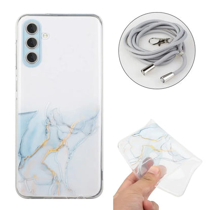 For Samsung Galaxy A15 5G Case Marble Pattern Embossing Cover with Lanyard