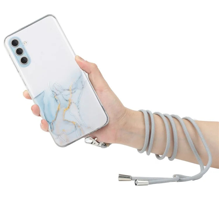 For Samsung Galaxy A15 5G Case Marble Pattern Embossing Cover with Lanyard