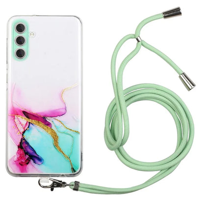 For Samsung Galaxy A15 5G Case Marble Pattern Embossing Cover with Lanyard