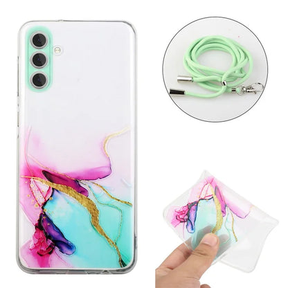 For Samsung Galaxy A15 5G Case Marble Pattern Embossing Cover with Lanyard